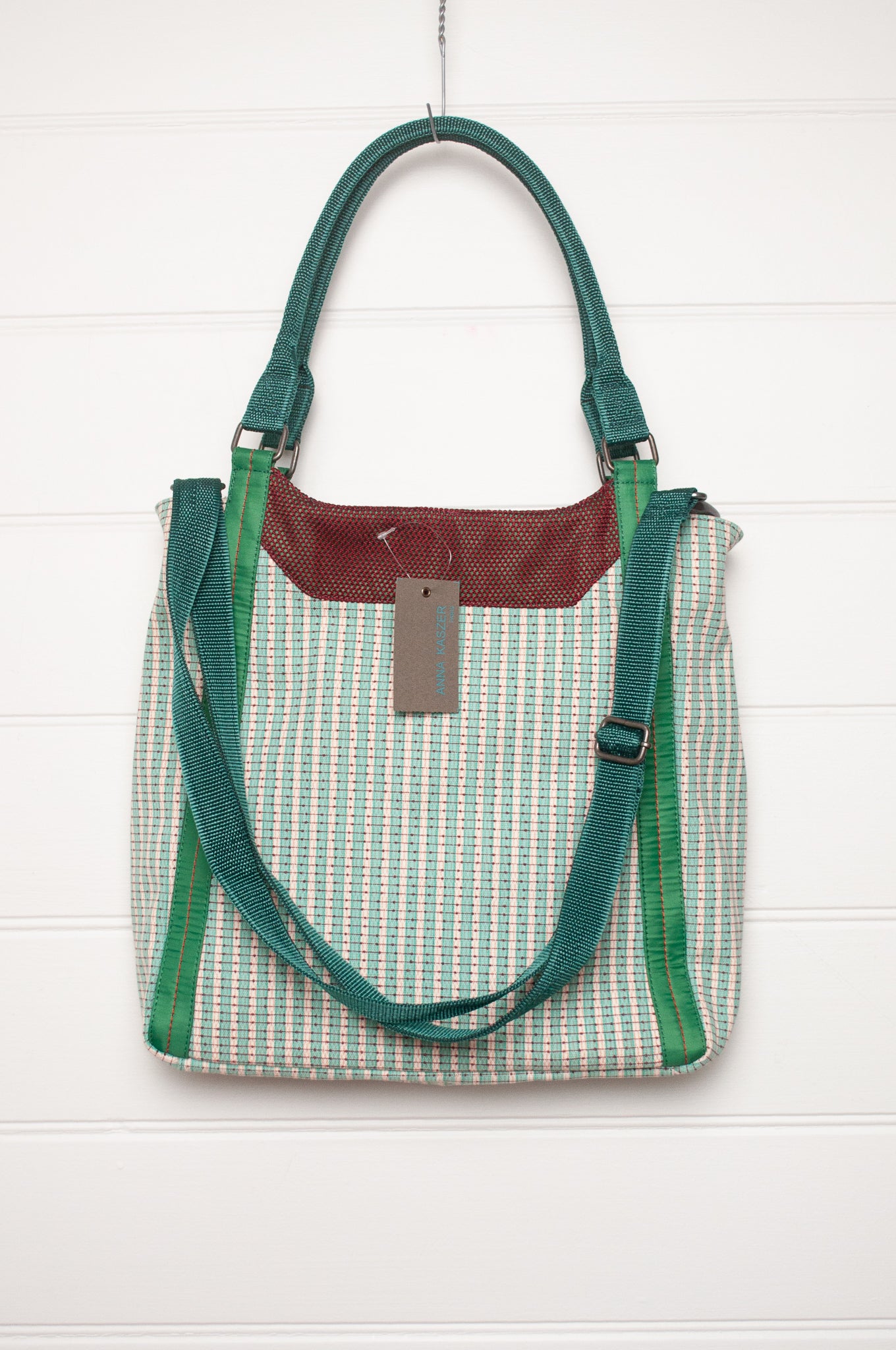 Anna Kaszer Jula cotton canvas tote bag in green and blue.