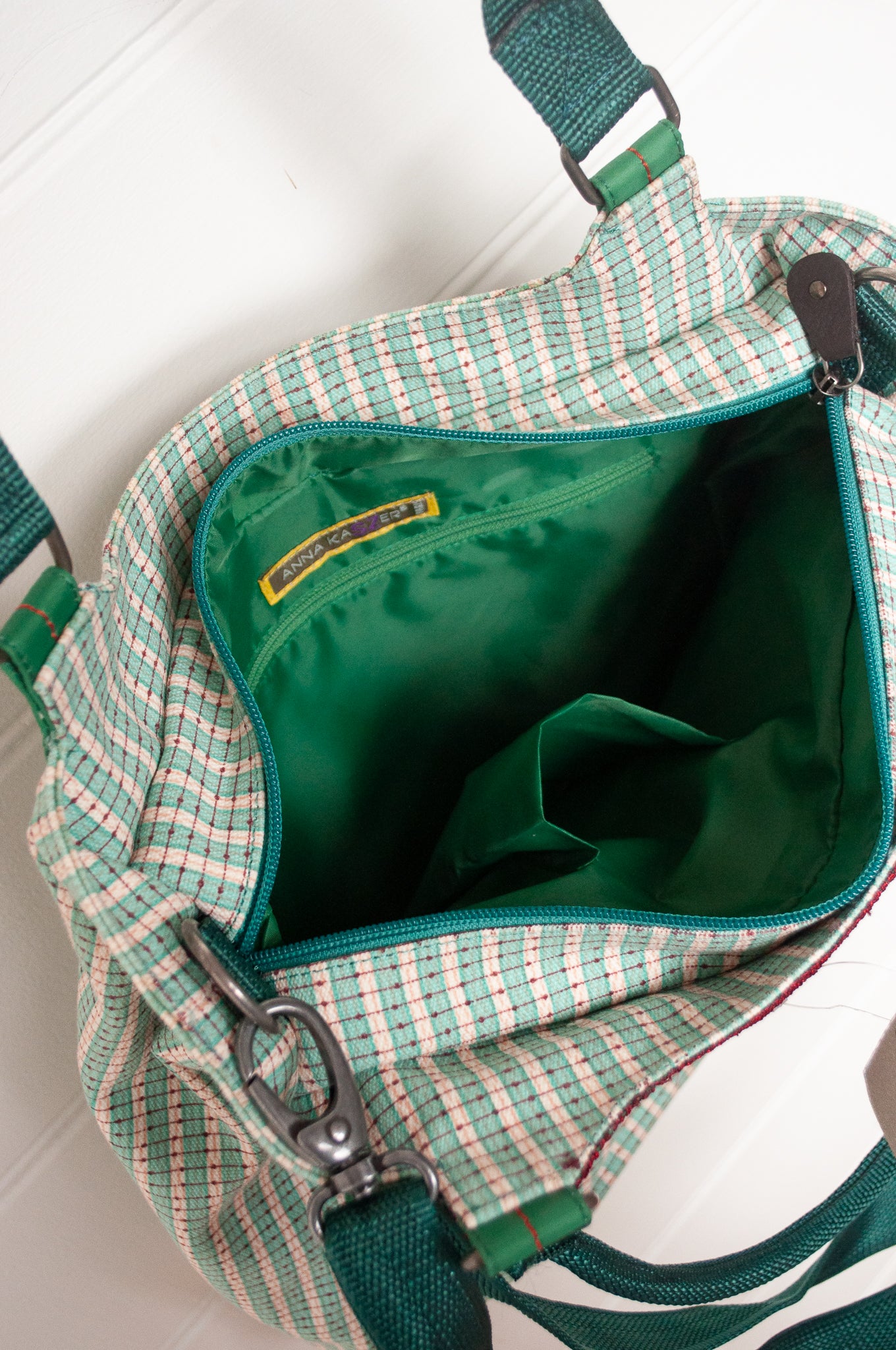 Anna Kaszer Jula cotton canvas tote bag in green and blue.