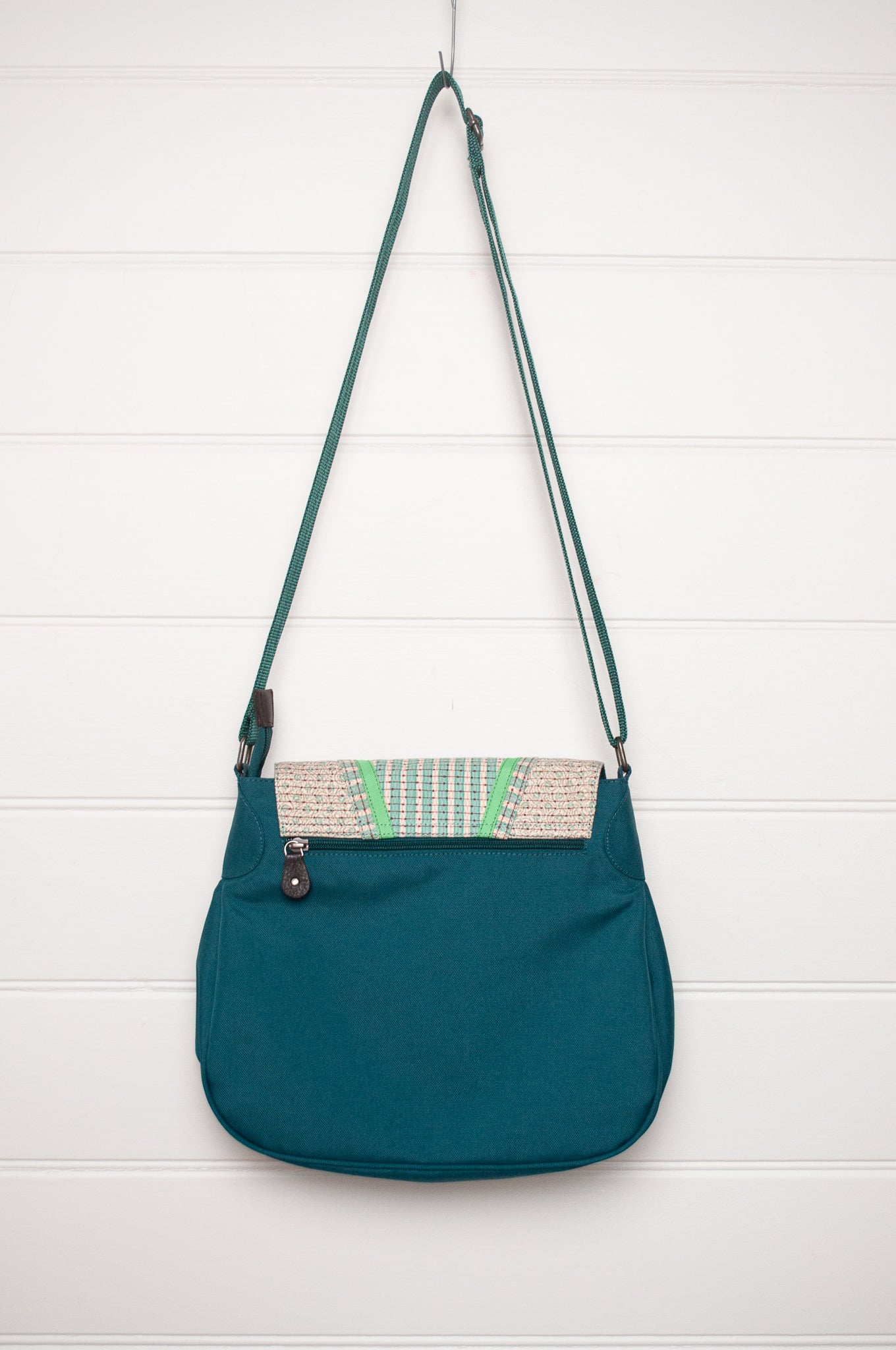 Anna Kaszer cotton canvas Ionza handbag in teal and aqua.