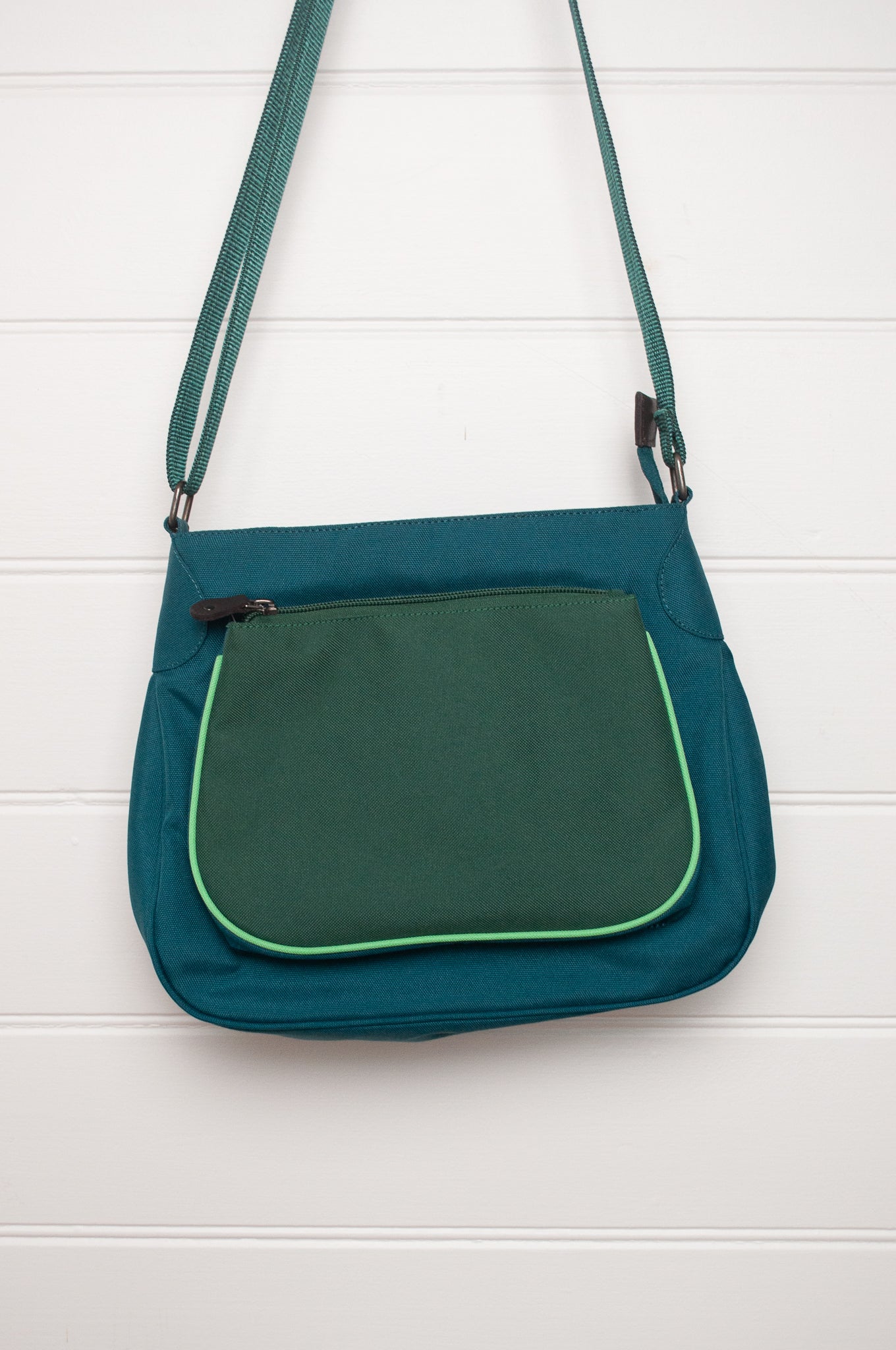 Anna Kaszer cotton canvas Ionza handbag in teal and aqua.