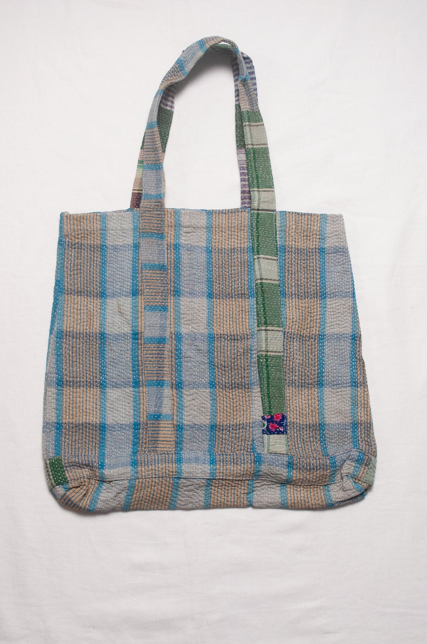Vintage kantha quilt market tote bag.