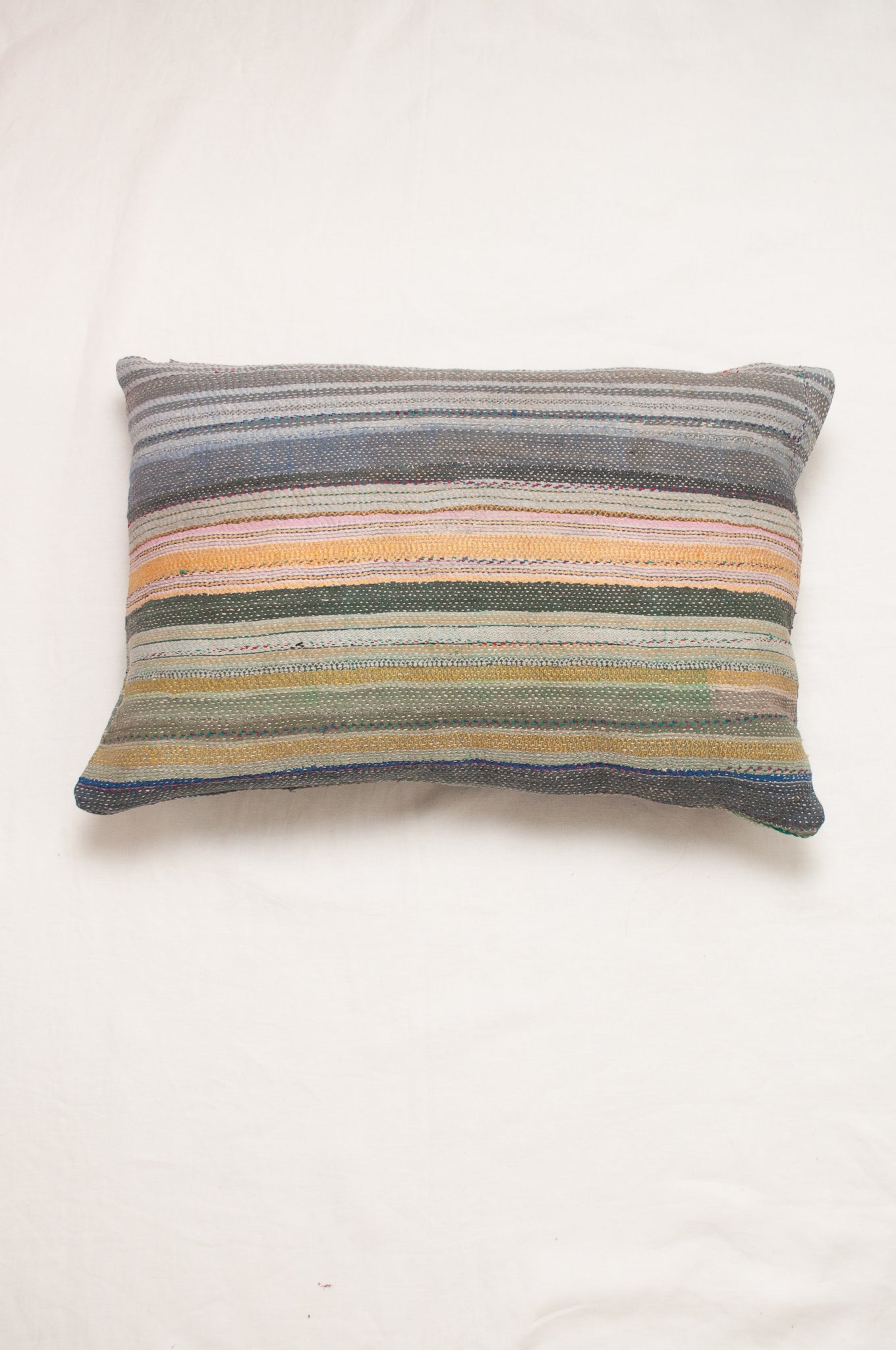 Vintage kantha bolster cushion - forest stripes