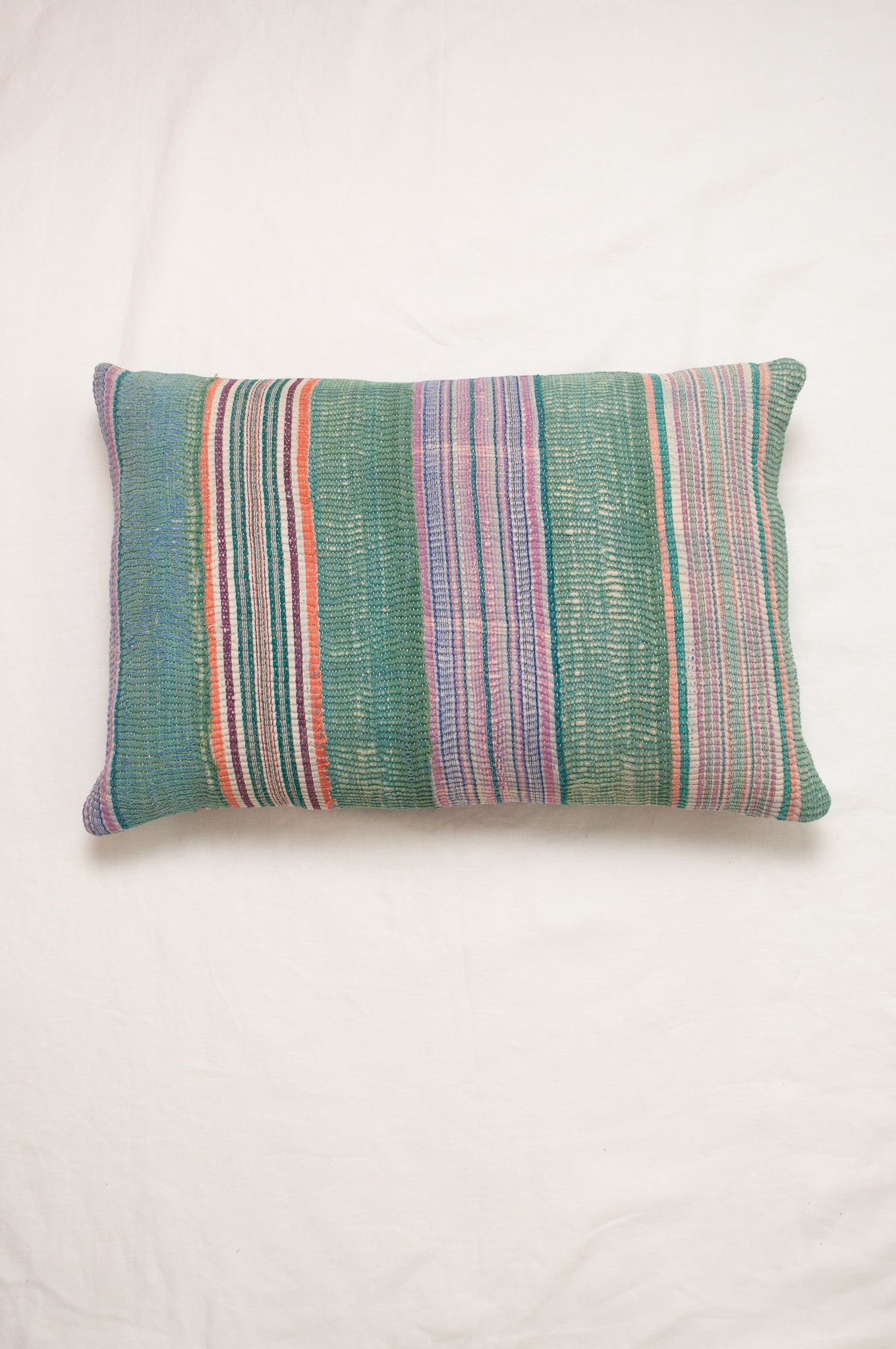 Vintage kantha bolster cushion - mint stripes