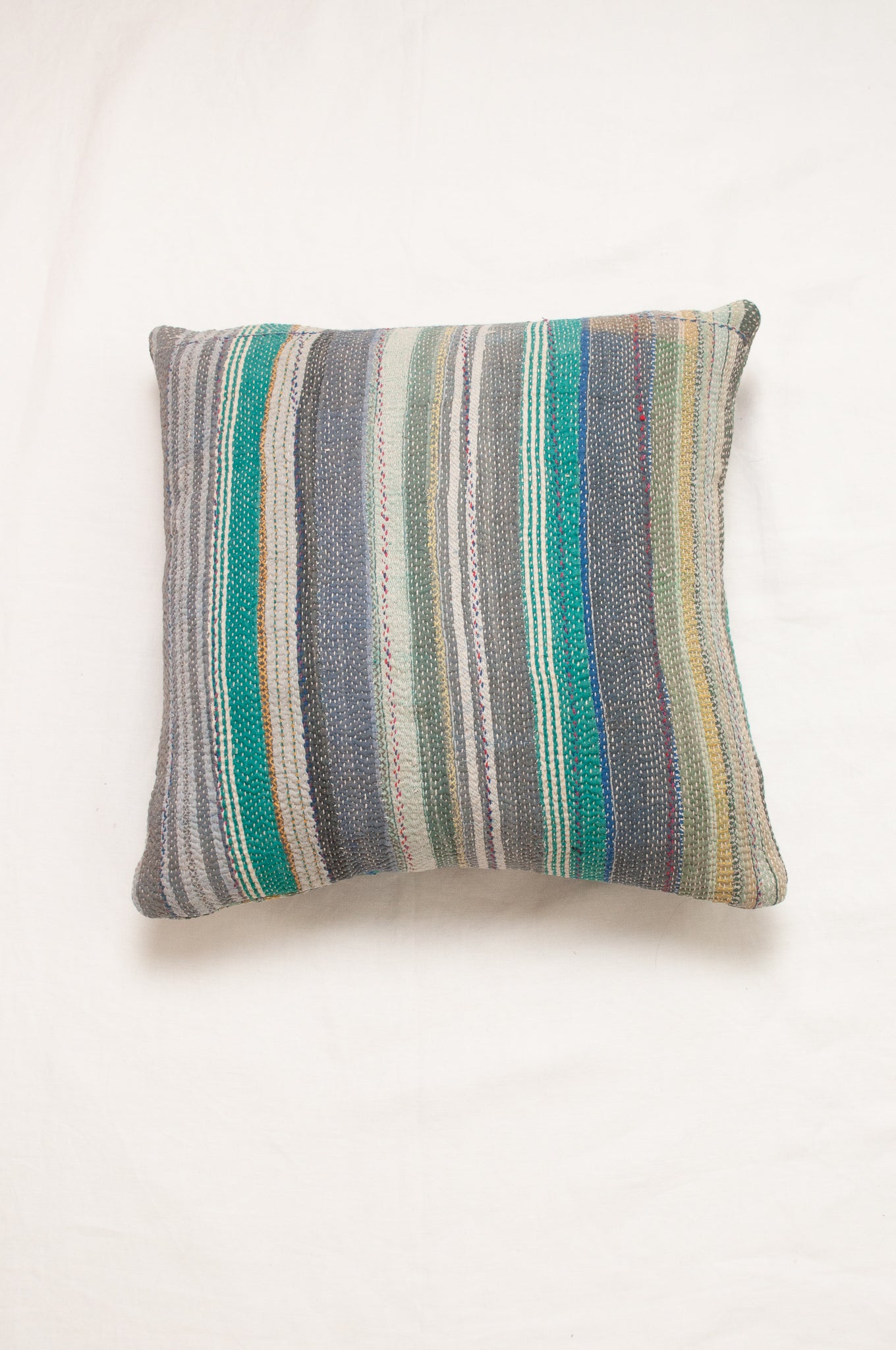 Vintage kantha cushion - forest stripes