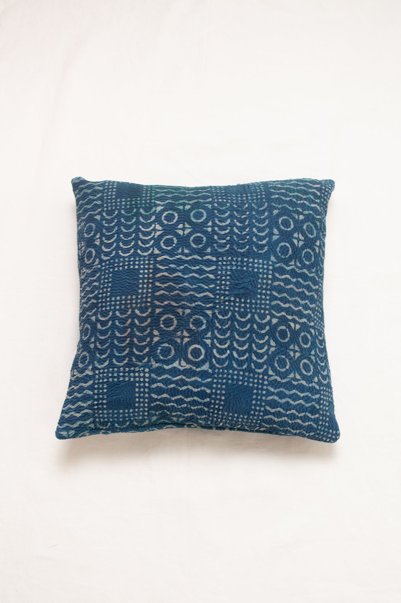 Vintage kantha cushion - indigo patchwork II