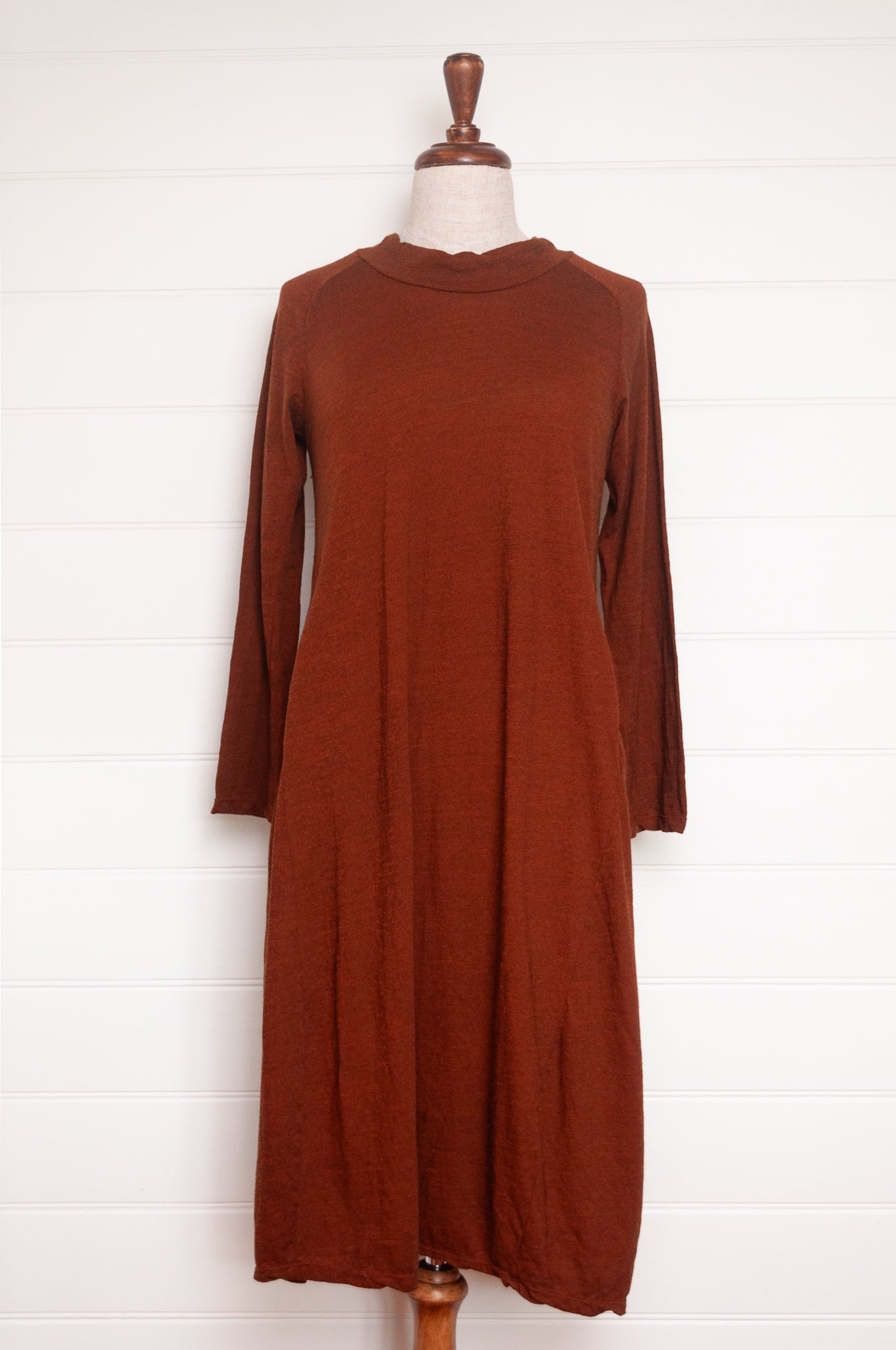 Valia merino wool jersey Prado dress in desert tan.