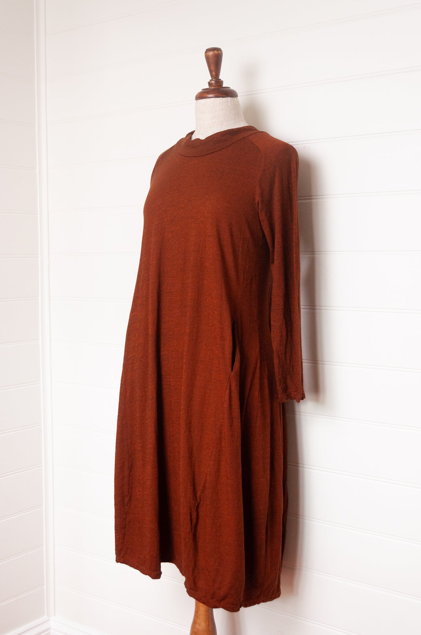 Valia merino wool jersey Prado dress in desert tan.