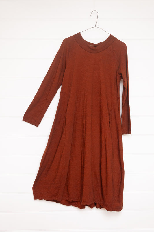 Valia merino wool jersey Prado dress in desert tan.