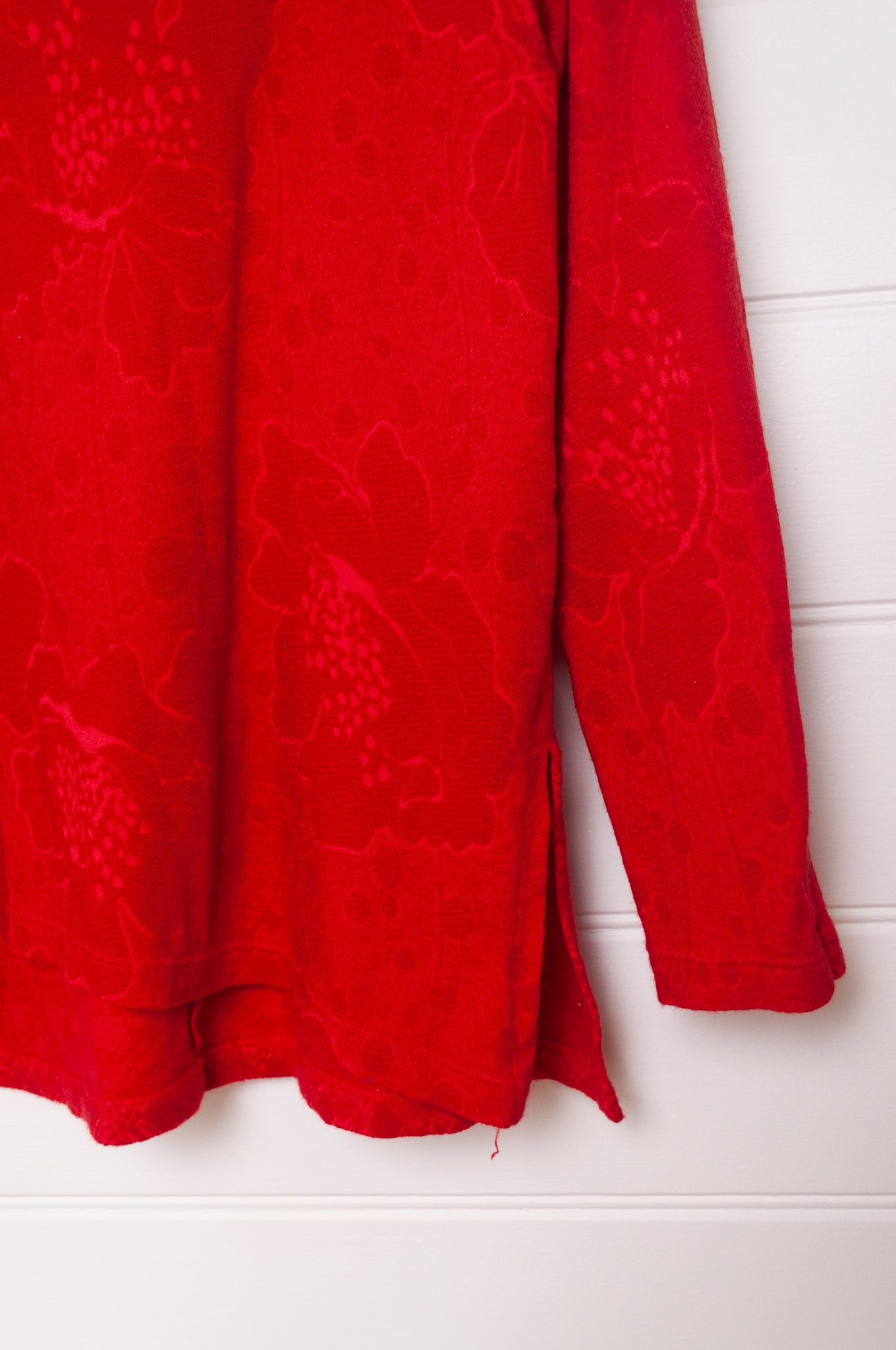 Valia merino wool jersey jacquard Acorn pullover in red.