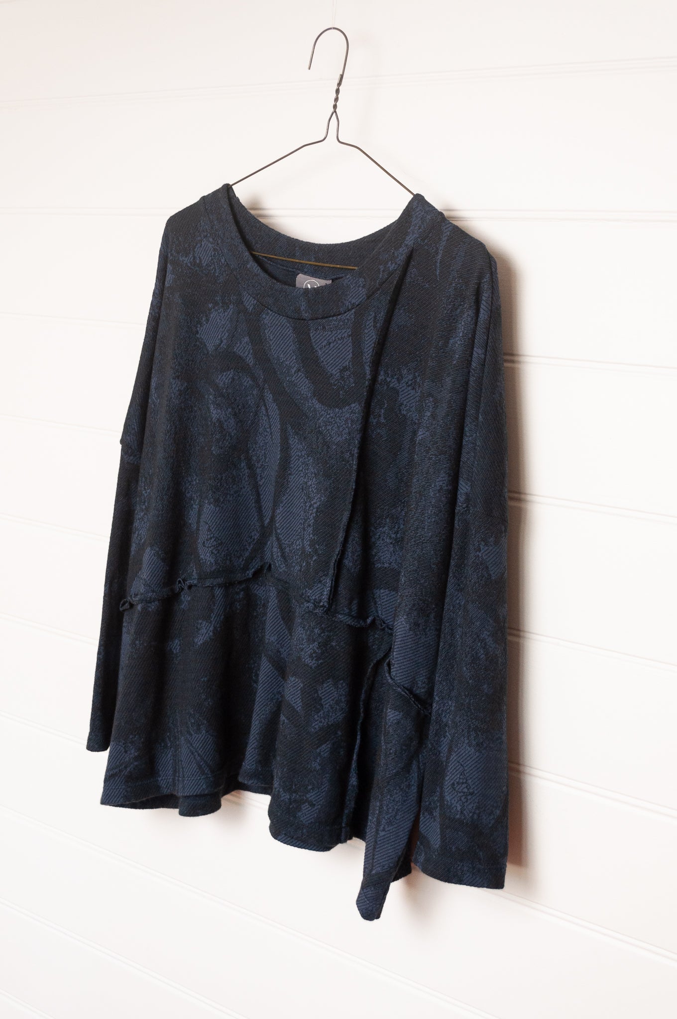 Valia merino wool jacquard knit Cameya tunic in deep denim blue.