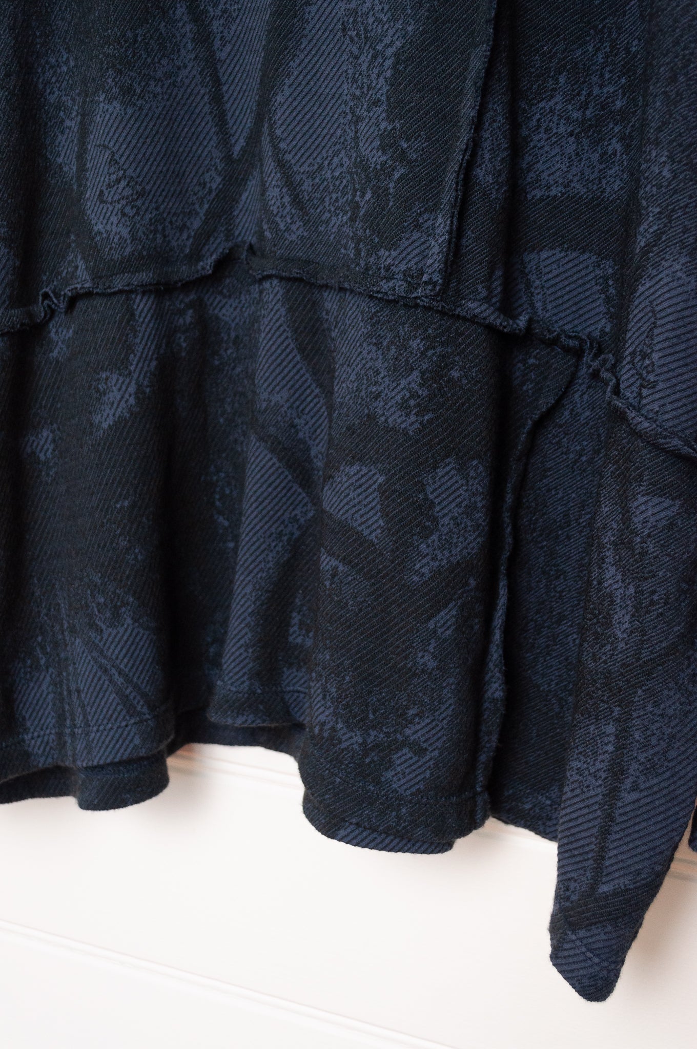 Valia merino wool jacquard knit Cameya tunic in deep denim blue.
