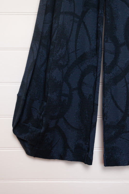 Valia merino wool jacquard knit Cameya pull on pants in deep denim blue.