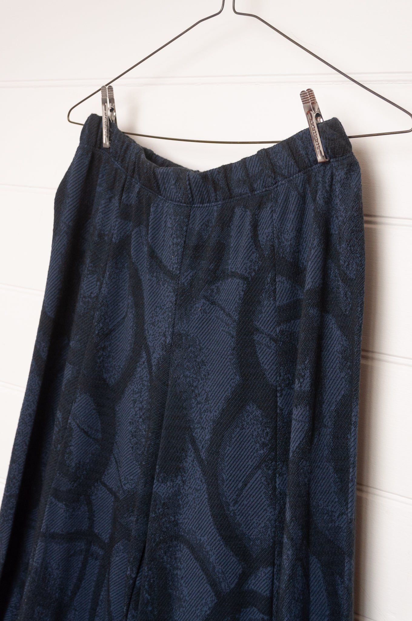 Valia merino wool jacquard knit Cameya pull on pants in deep denim blue.