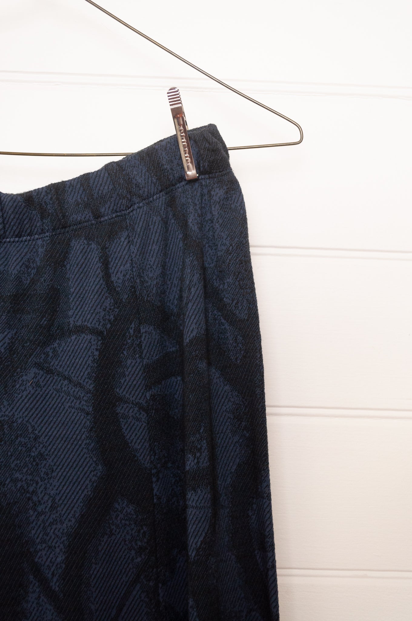 Valia merino wool jacquard knit Cameya pull on pants in deep denim blue.