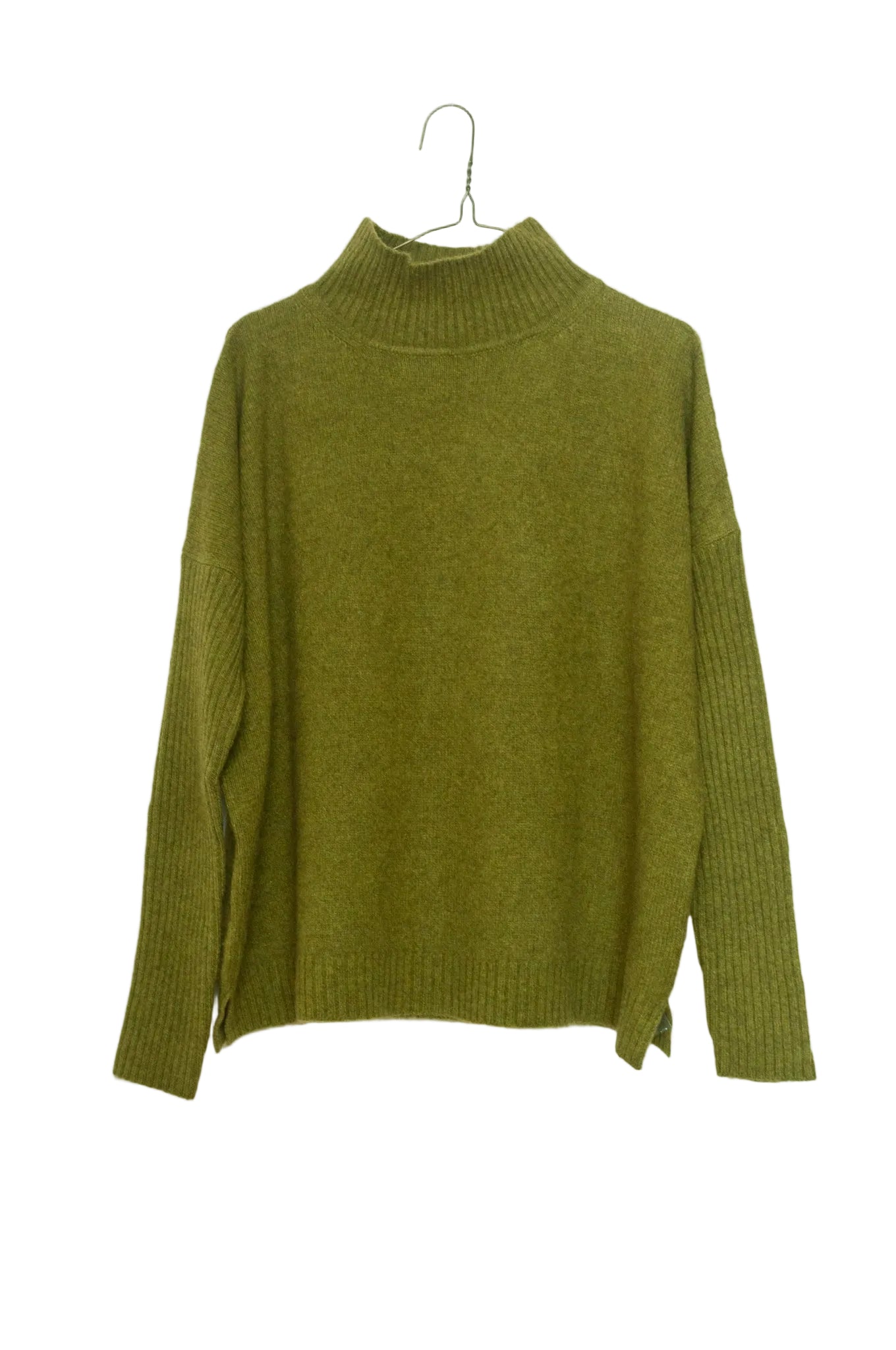 Baby yak wool one size Maxim sweater in chartreuse green.