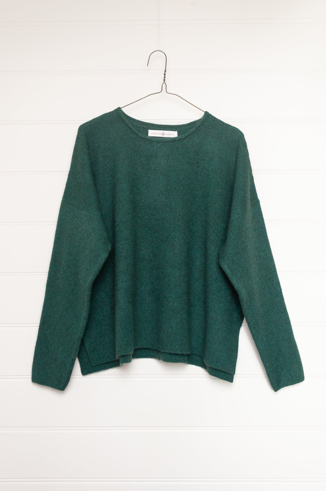 Baby yak Iris round neck sweater in emerald green.