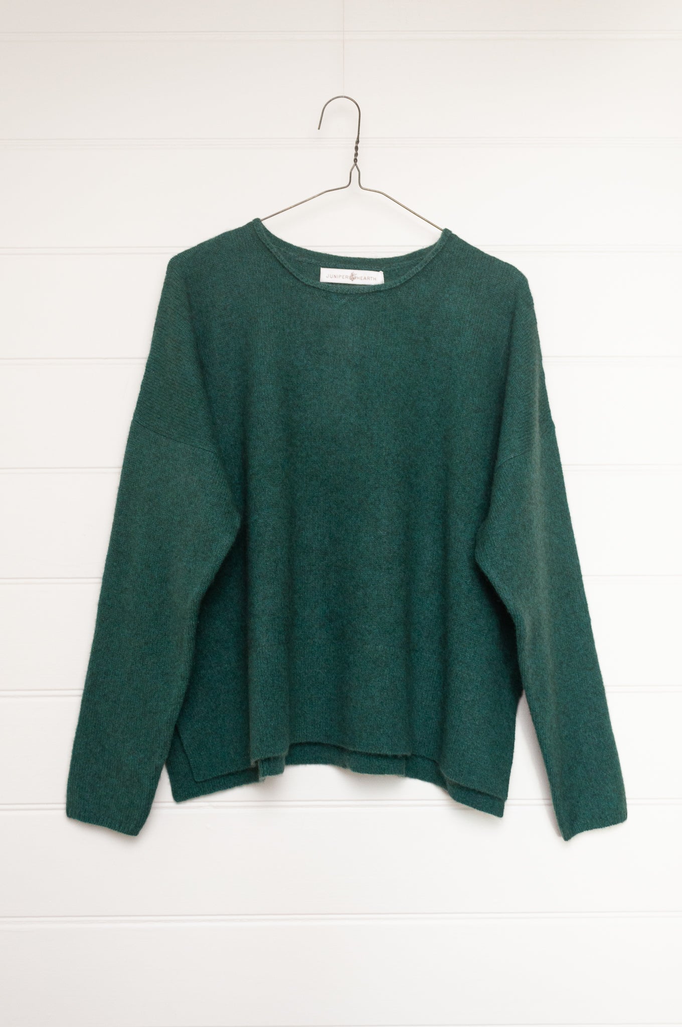 Baby yak Iris round neck sweater in emerald green.