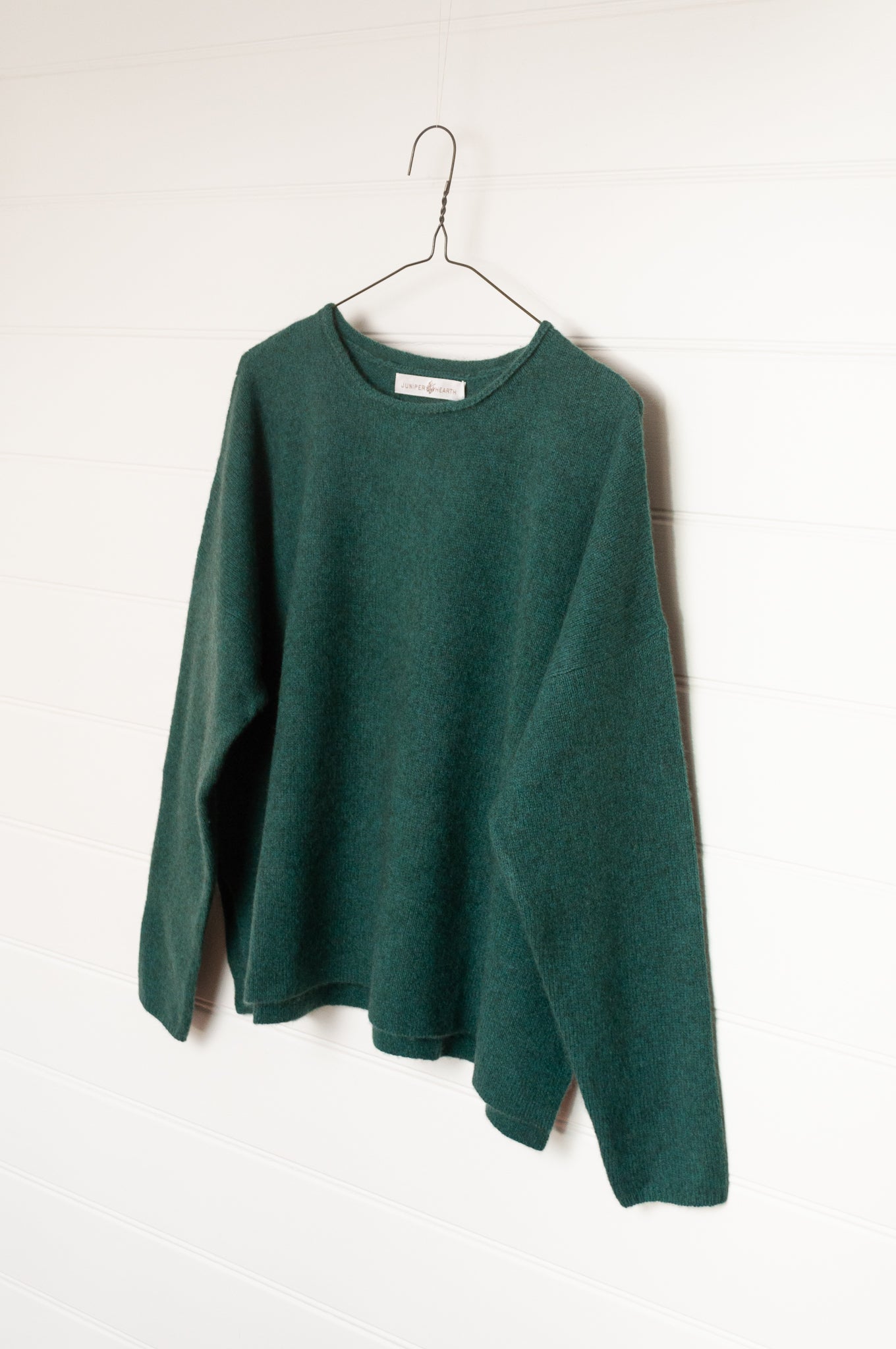 Baby yak Iris round neck sweater in emerald green.