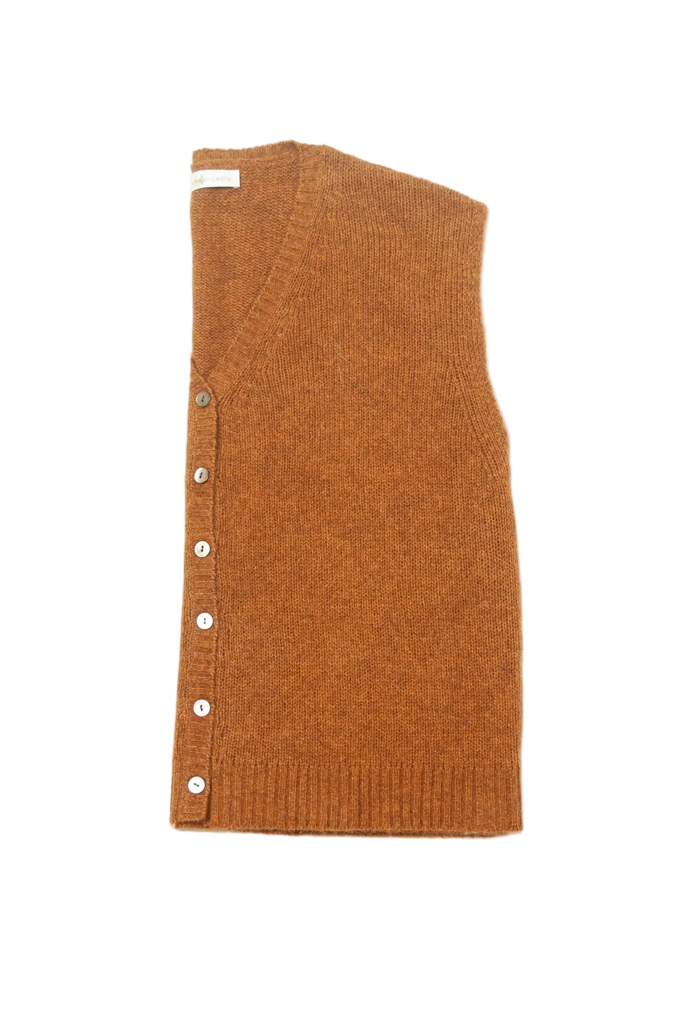 Baby yak wool light rust brown wool knitted button up V-neck vest.