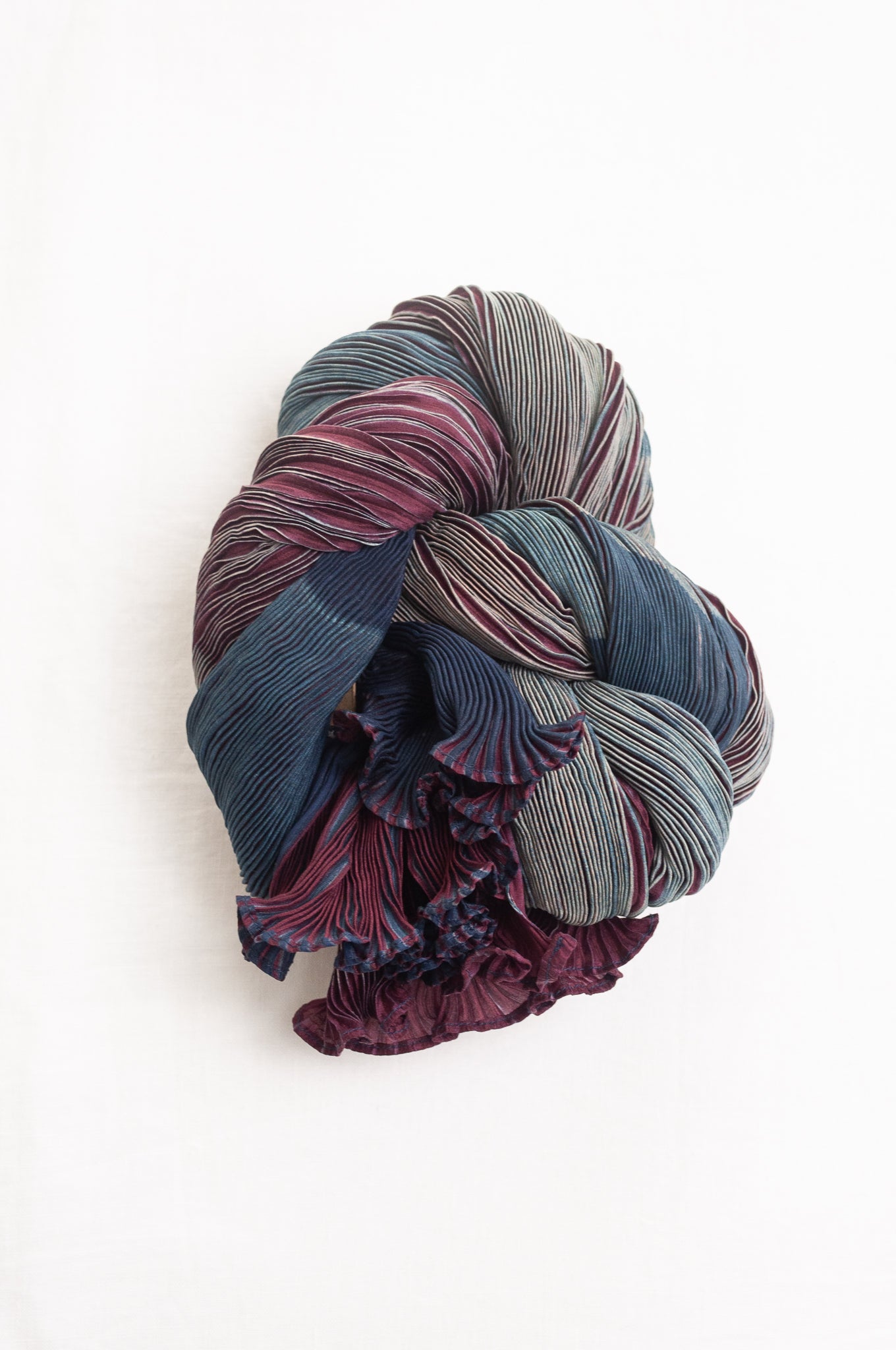 Neeru Kumar crinkle silk shibori scarf in burgundy and teal.