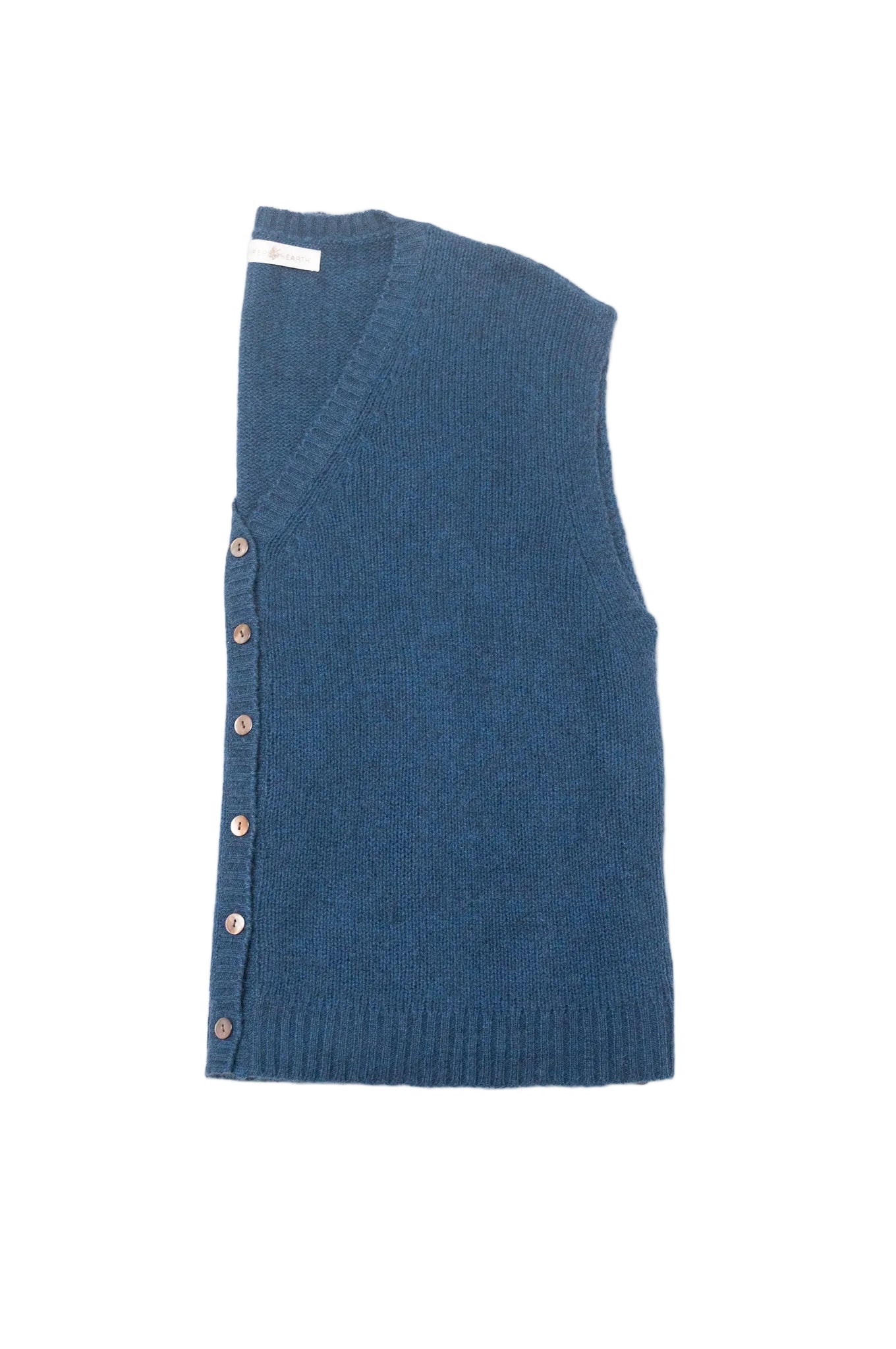 Baby yak wool light denim blue wool knitted button up V-neck vest.