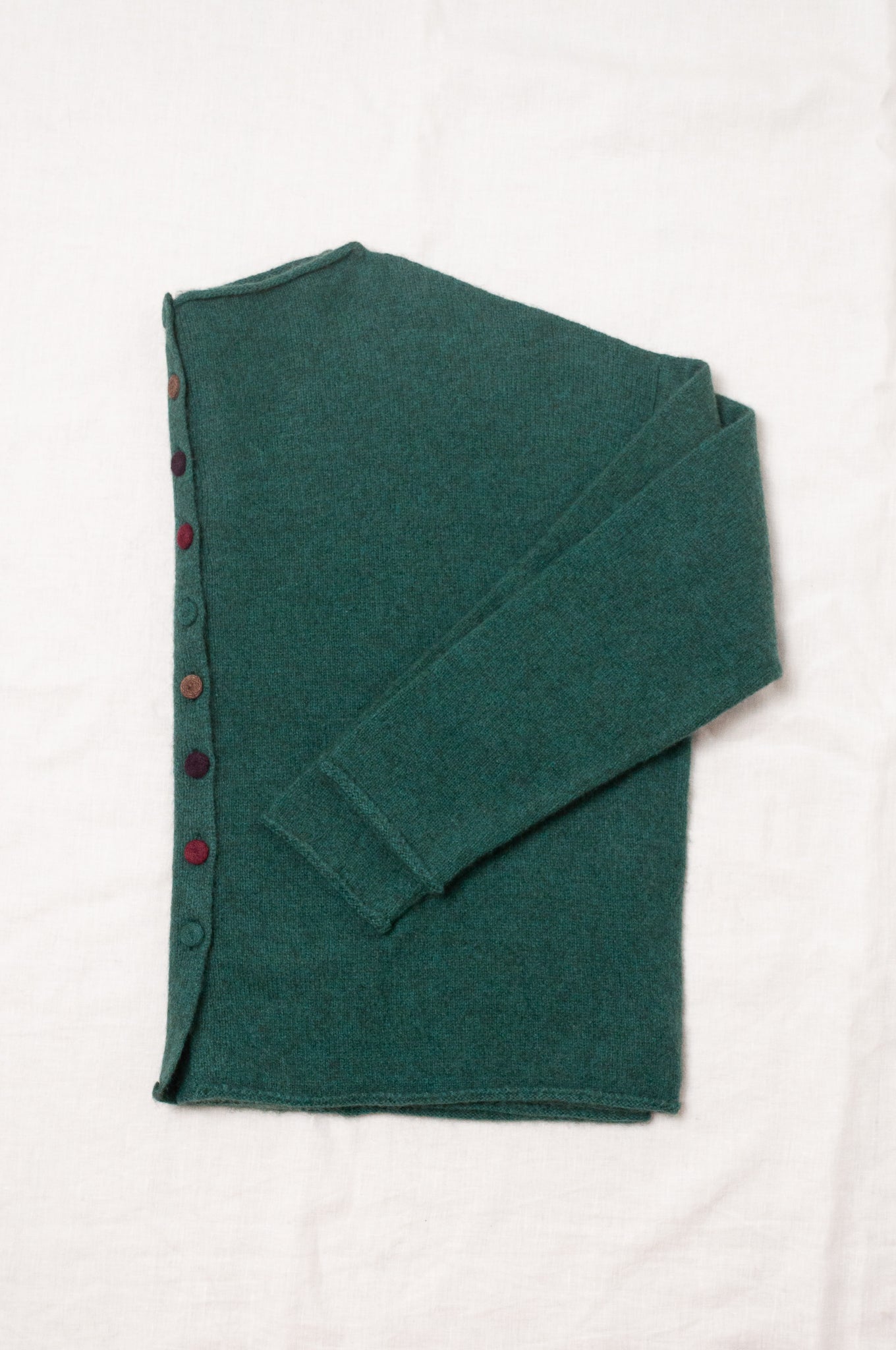 Baby yak wool one size reversible cardigan sweater in emerald green.