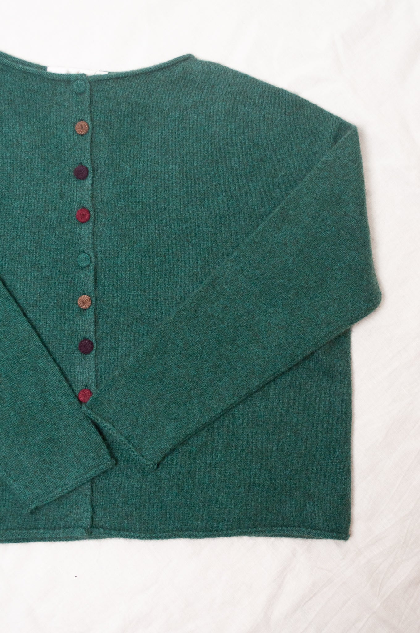 Baby yak wool one size reversible cardigan sweater in emerald green.