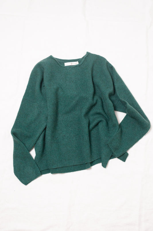 Baby yak Iris round neck sweater in emerald green.