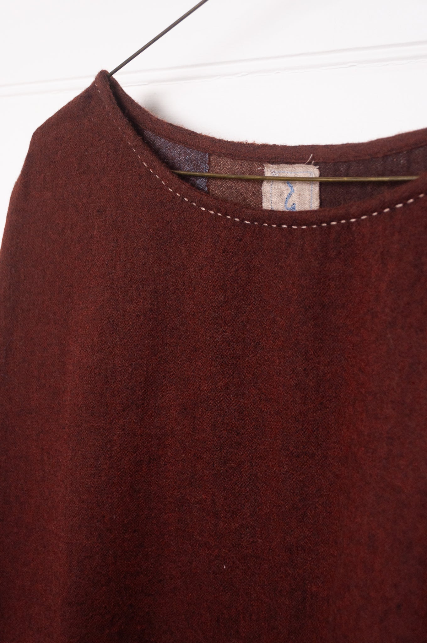DVE wool Padma loose fitting three quarter sleeve dress in pinecone russet brown.