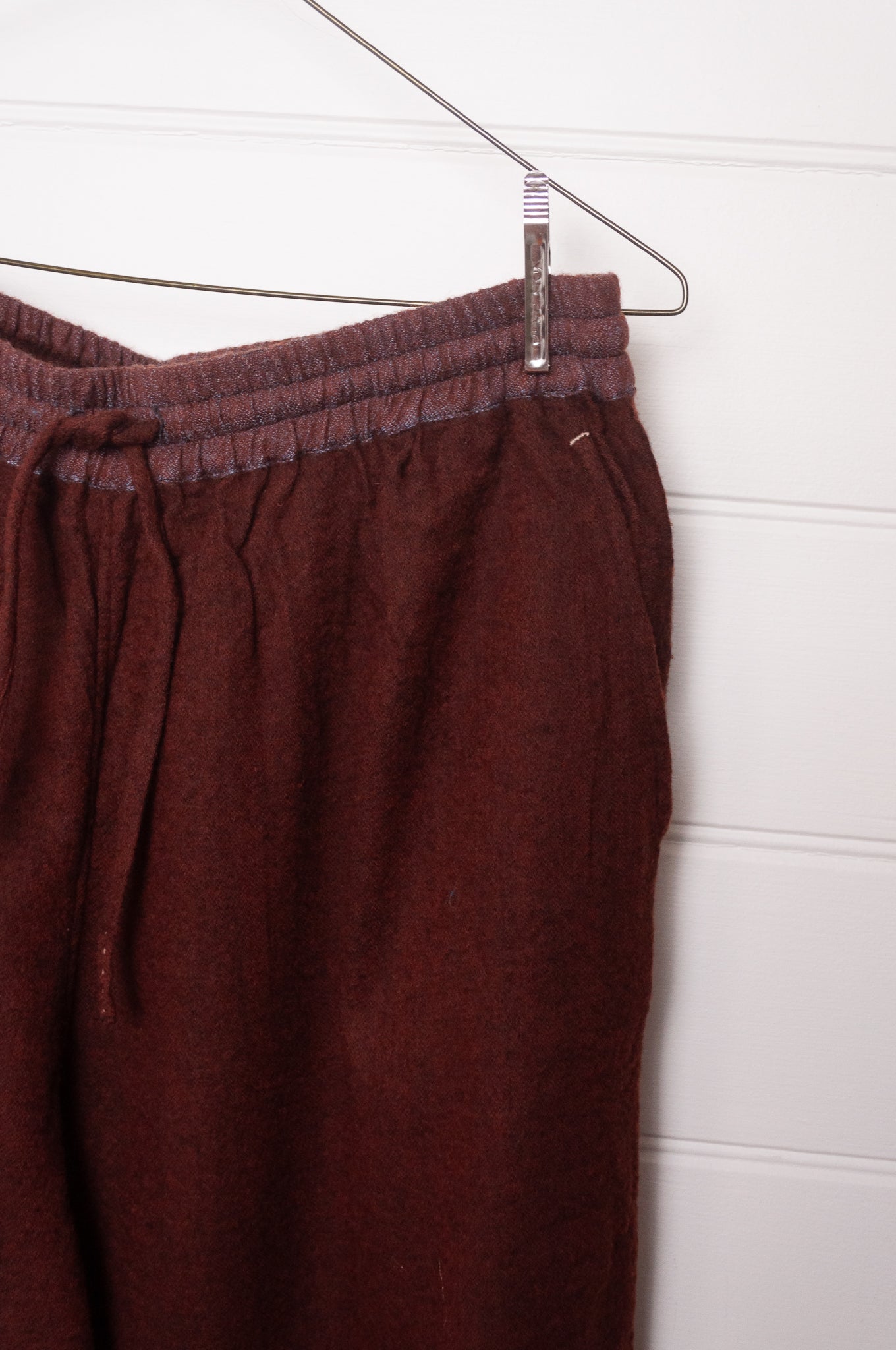 Dve Dityaa soft wool wide leg pants in pinecone russet brown.