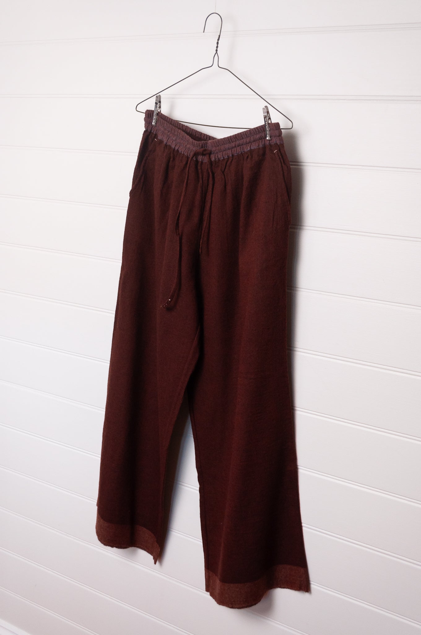 Dve Dityaa soft wool wide leg pants in pinecone russet brown.