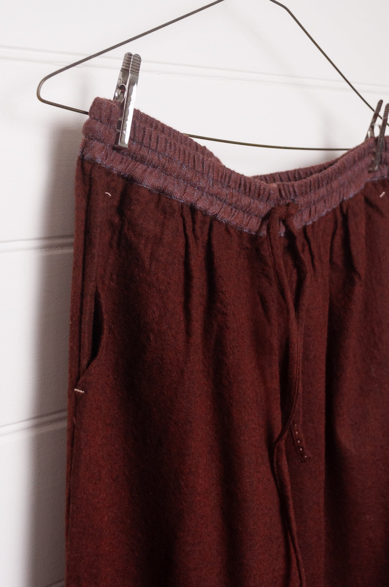 Dve Dityaa soft wool wide leg pants in pinecone russet brown.