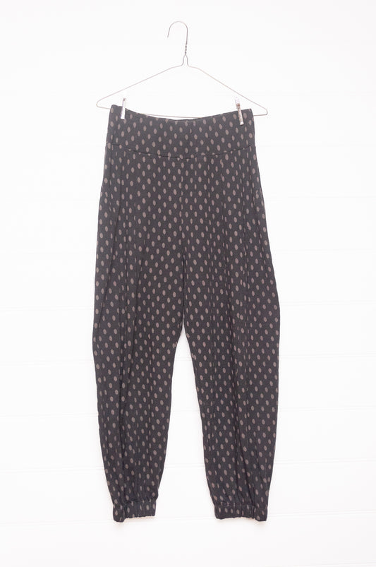 Valia Barcelona track pant wool jersey print in slate grey and black.