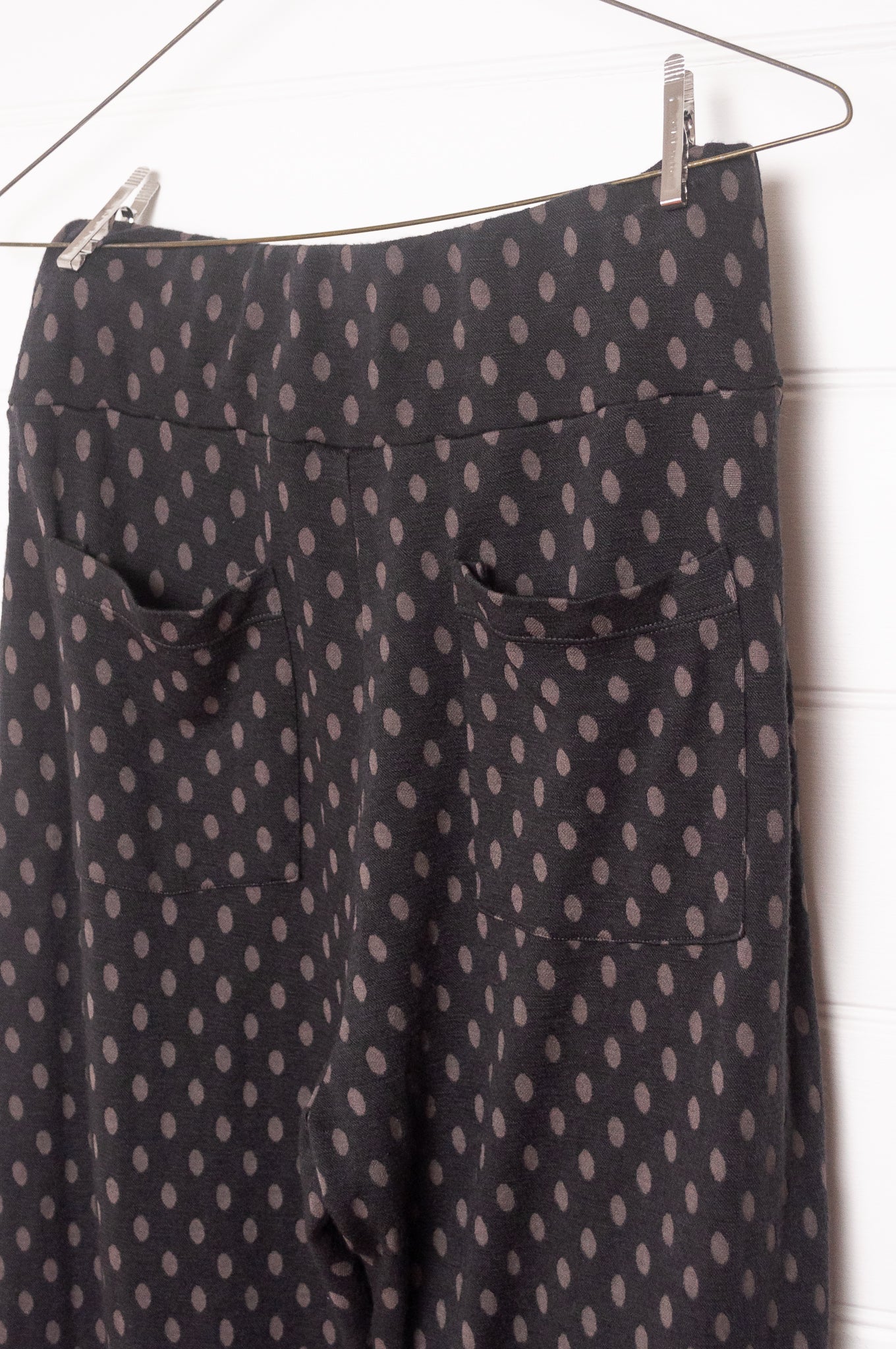 Valia Barcelona track pant wool jersey print in slate grey and black.