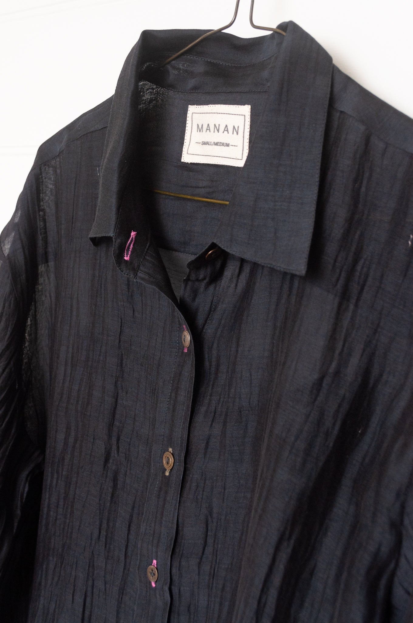 Manan fine cotton silk button up longline shirtwith matching silk camisole.