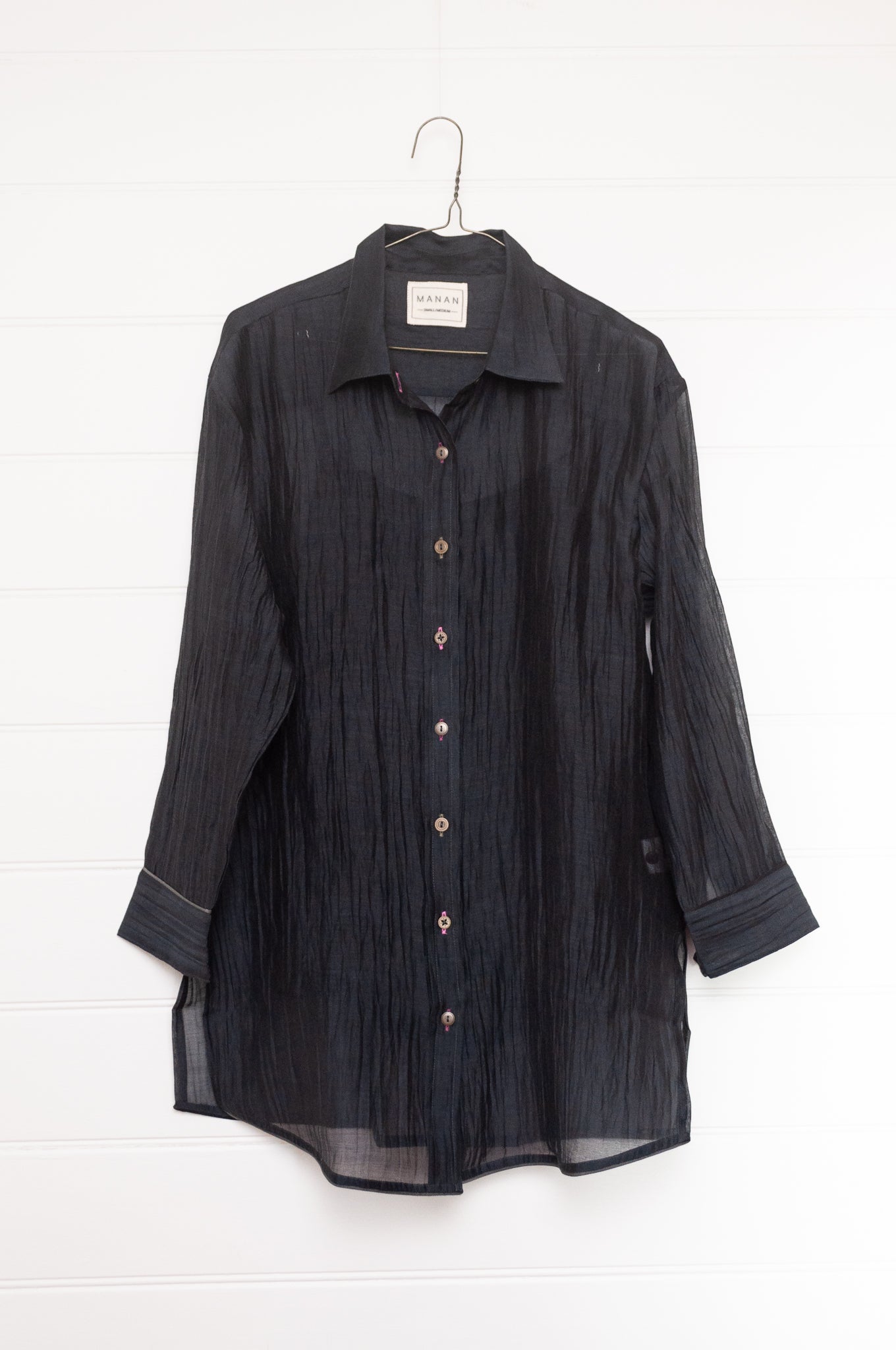 Manan fine cotton silk button up longline shirtwith matching silk camisole.