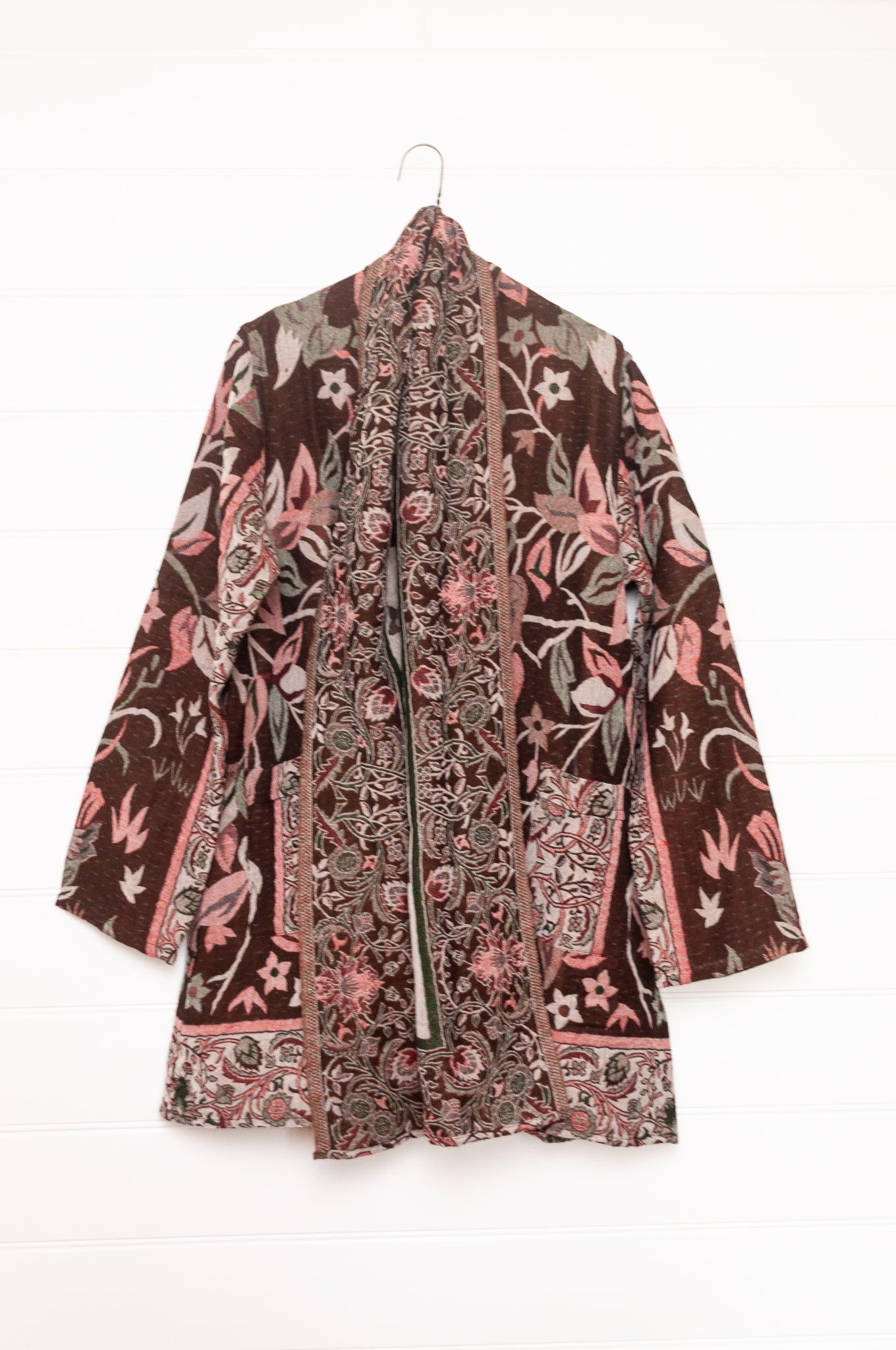 Manan Kami reversible wool jacket - Tree of Life chocolate