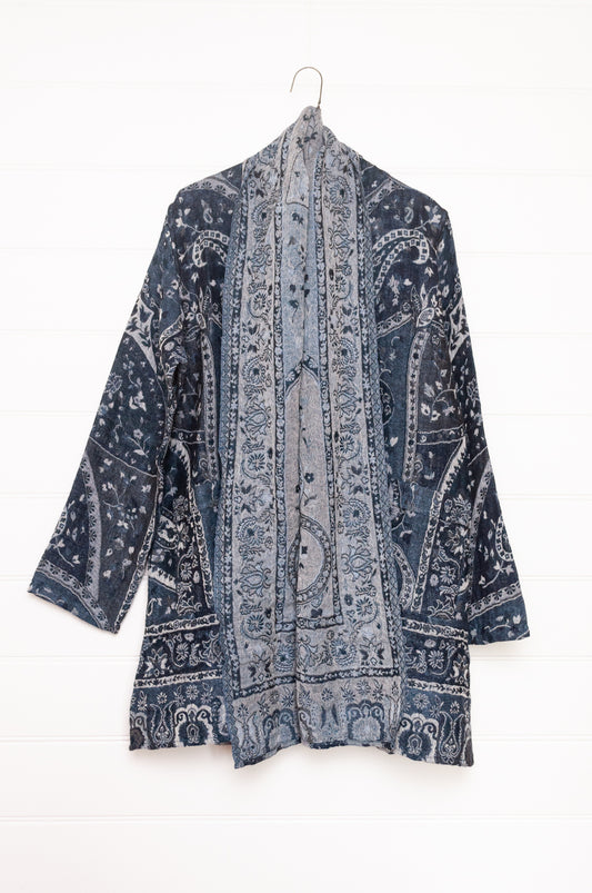 Manan Kami reversible wool jacket - Indigo paisley