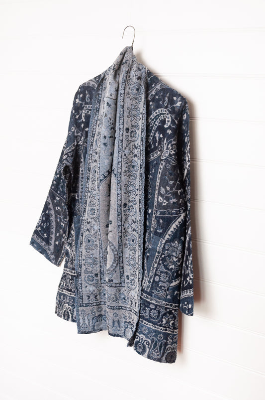 Manan Kami reversible wool jacket - Indigo paisley