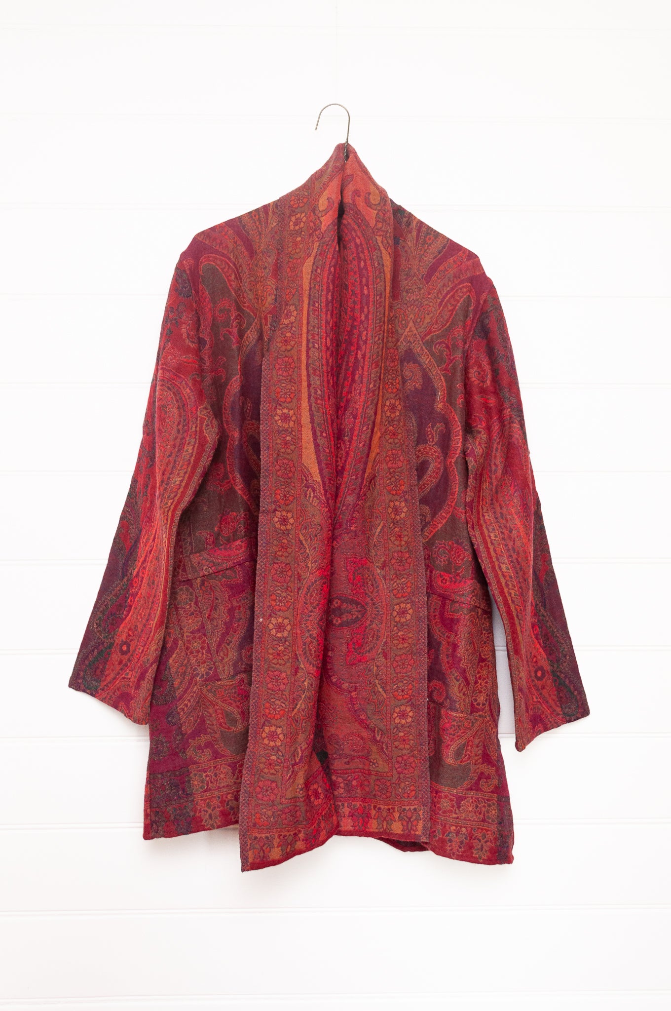 Manan Kami reversible wool jacket - crimson paisley