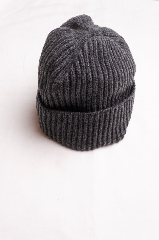 PCNQ pure wool charcoal grey beanie bonnet.