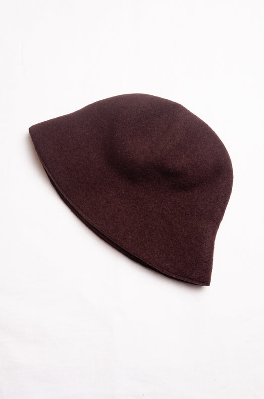 PCNQ pure wool dark brown Bella cloche bucket hat.
