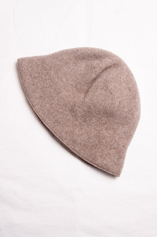 PCNQ pure wool beige Bella cloche bucket hat.