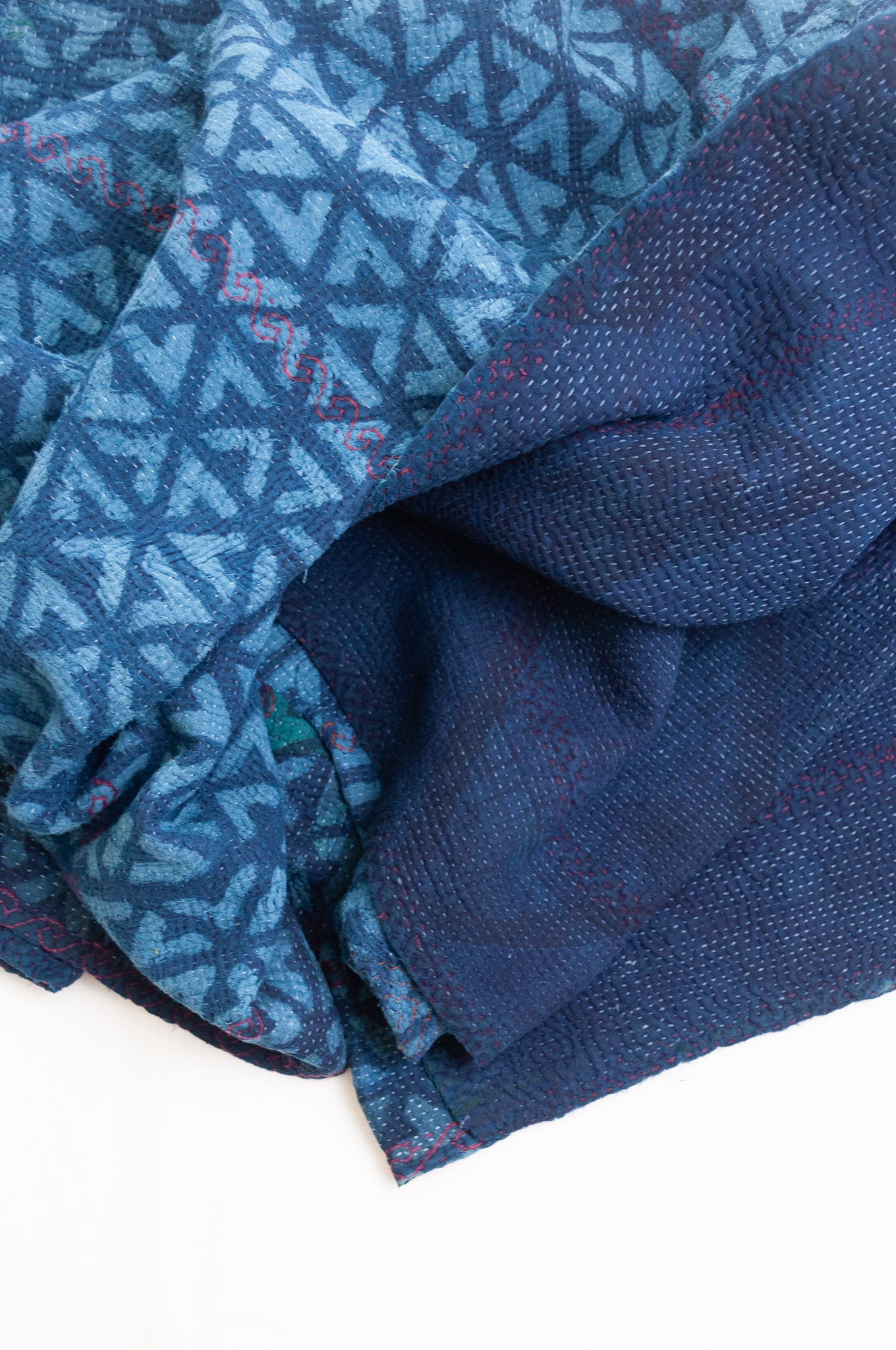 VIntage overdyed kantha quilt mud resist indigo print.