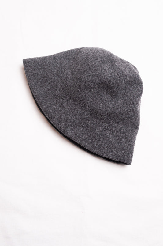 PCNQ pure wool charcoal grey Bella cloche bucket hat.