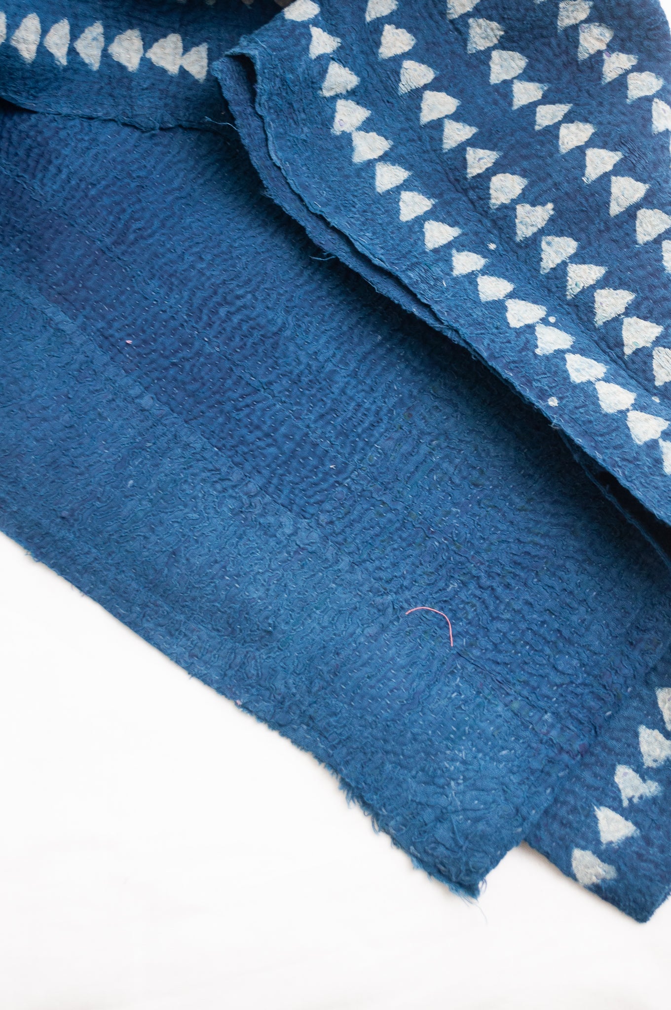 VIntage overdyed kantha quilt mud resist indigo print.