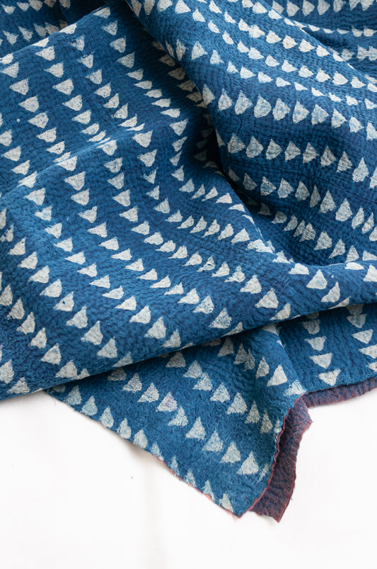 VIntage overdyed kantha quilt mud resist indigo print.