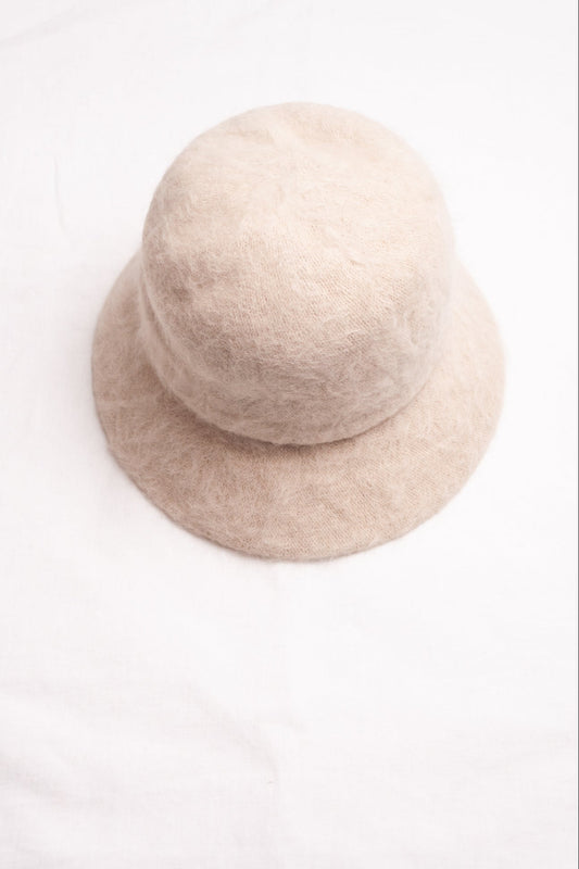 PCNQ Mash hat in cream beige angora wool.