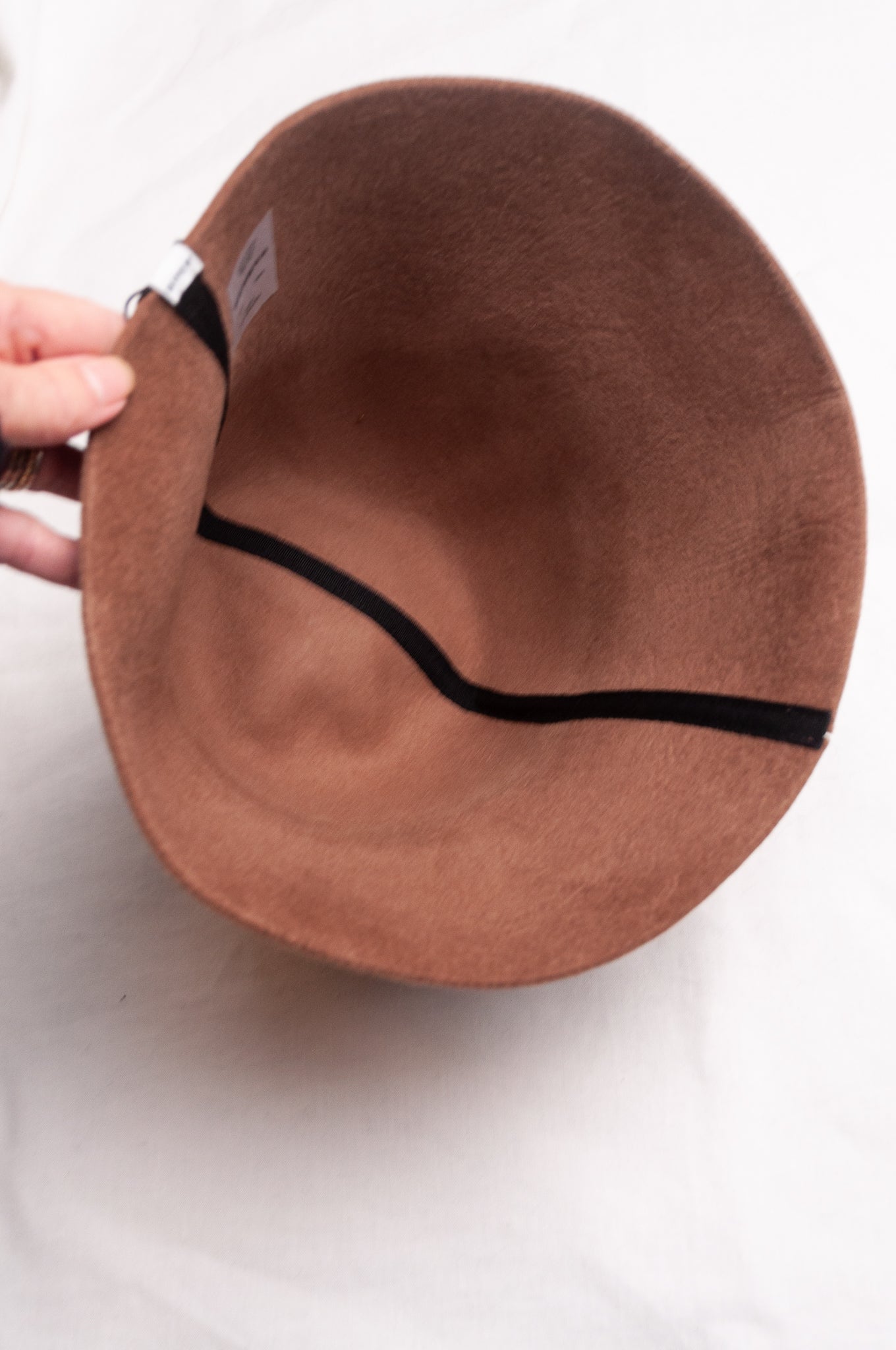 PCNQ Waku rabbit wool felt hat in camel tan brown.