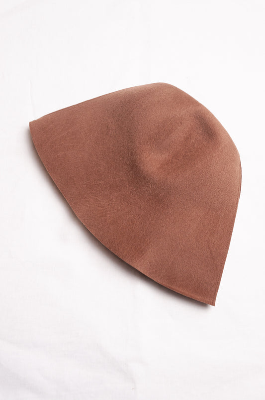 PCNQ Waku rabbit wool felt hat in camel tan brown.